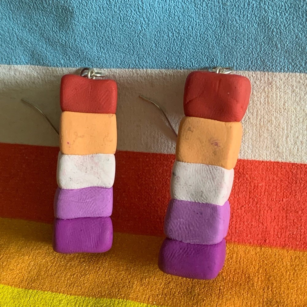Handmade lesbian flag clay earrings